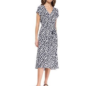 Bobeau Button Down Floral Navy Blue Midi Dress S NWT